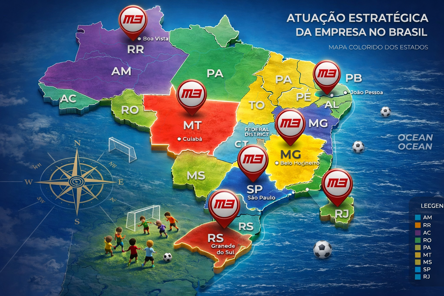 Mapa de presenca da M3 no Brasil